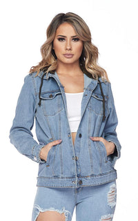 Camouflage Print Hooded Denim Jacket - Blue-Olive - SohoGirl.com