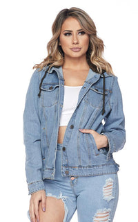 Camouflage Print Hooded Denim Jacket - Blue-Olive - SohoGirl.com