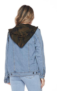 Camouflage Print Hooded Denim Jacket - Blue-Olive - SohoGirl.com