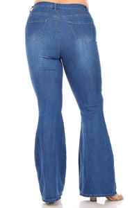 Plus Size High Waisted Stretchy Bell Bottoms - Medium Denim - SohoGirl.com