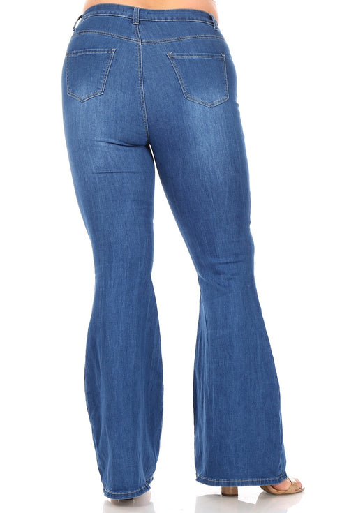 Plus Size High Waisted Stretchy Bell Bottoms - Medium Denim - SohoGirl.com