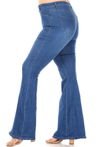 Plus Size High Waisted Stretchy Bell Bottoms - Medium Denim - SohoGirl.com