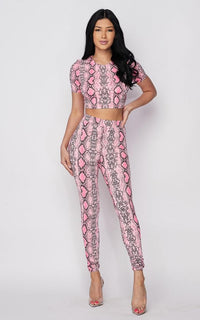 Neon Pink Snake Print Two Piece Set - SohoGirl.com