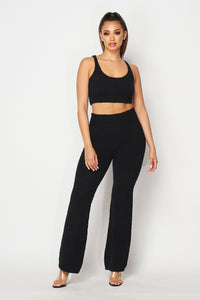 2 Pc. Lounge Pants Set With Crop Tank - Black - SohoGirl.com