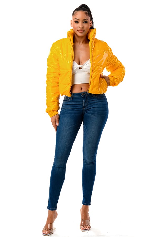 Cropped Puffer Jacket - Golden Yellow
