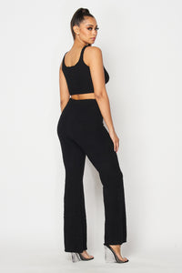 2 Pc. Lounge Pants Set With Crop Tank - Black - SohoGirl.com