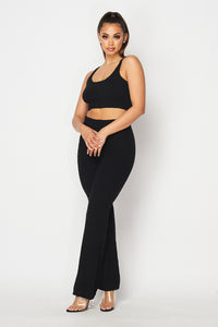 2 Pc. Lounge Pants Set With Crop Tank - Black - SohoGirl.com