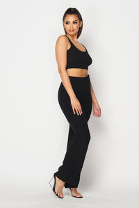 2 Pc. Lounge Pants Set With Crop Tank - Black - SohoGirl.com