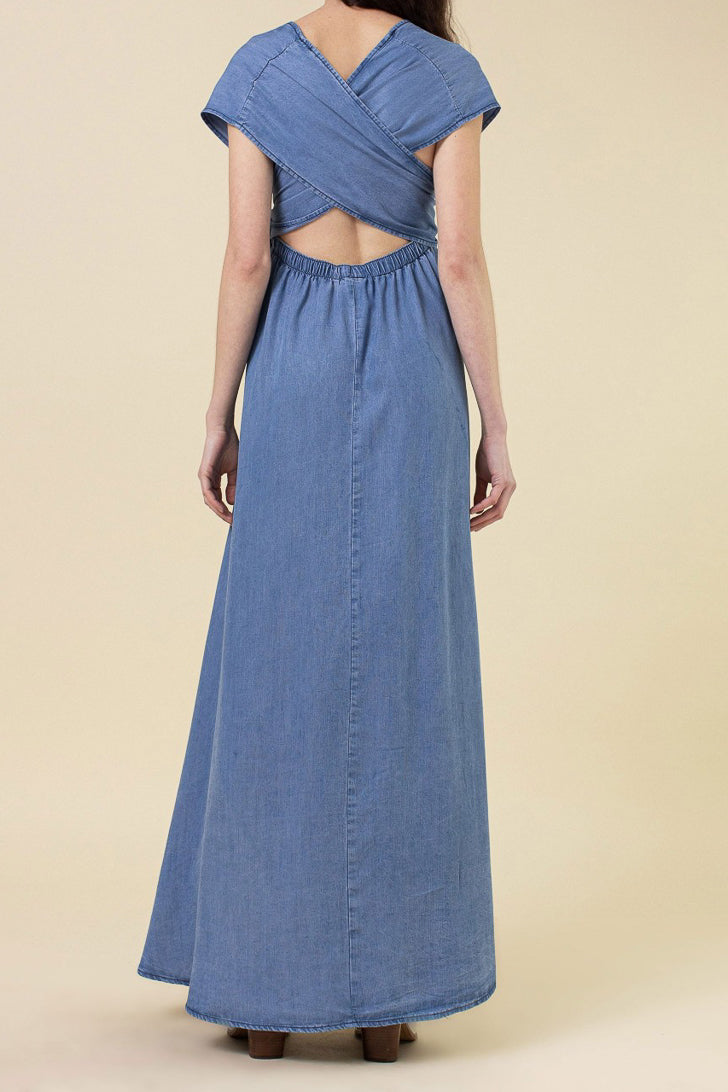 Sleeveless V-Neck Denim Maxi Dress