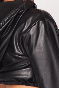 2 Pc. Leather Jogger Set With Hoodie Crop Top - Black - SohoGirl.com