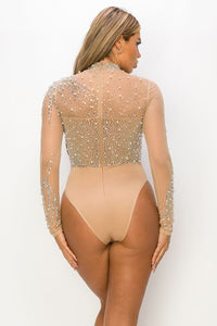 BANJUL RHINESTONE BODYSUIT-NUDE - SohoGirl.com