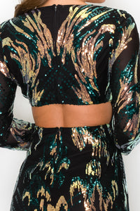 Back Cutout Sequin Mini Dress - Green - SohoGirl.com