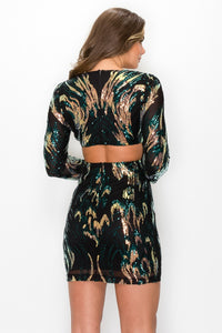 Back Cutout Sequin Mini Dress - Green - SohoGirl.com