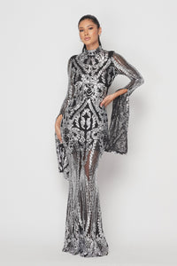 Black and Sliver Open Sleeves Maxi Dress - SohoGirl.com