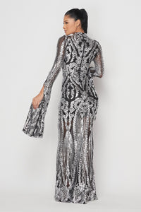 Black and Sliver Open Sleeves Maxi Dress - SohoGirl.com