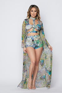 3 Piece Floral Printed Set - Green - SohoGirl.com