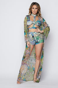 3 Piece Floral Printed Set - Green - SohoGirl.com