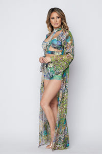 3 Piece Floral Printed Set - Green - SohoGirl.com
