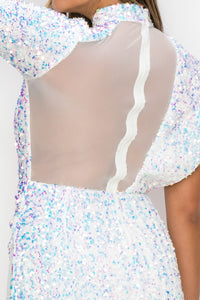 One Shoulder Draped Sequin Mini Dress - White - SohoGirl.com