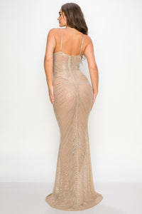Angel Night Rhinestone Sheer Maxi Dress - Nude - SohoGirl.com