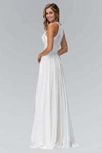 Elizabeth K GL1013T Beaded Collar Halter Neck Wrap Over Full Length Silk Gown in Ivory - SohoGirl.com