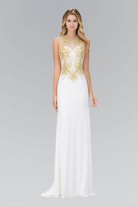 Elizabeth K GL1343X High Neck Sweetheart Illusion Jewel Accent Full Length Gown in Ivory Gold - SohoGirl.com