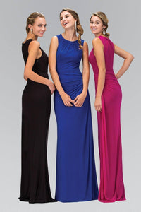 Elizabeth K GL1395Y High Neck Ruched Detail Floor Length Gown in Magenta - SohoGirl.com