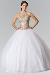 Elizabeth K GL2207 Sweetheart Illusion Embroidered Quinceanera Dress with Bolero in White - SohoGirl.com
