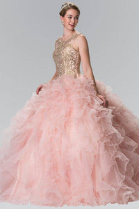 Elizabeth K GL2208 Embroidered and Beaded Ruffle Skirt Quinceanera Dress in Blush - SohoGirl.com