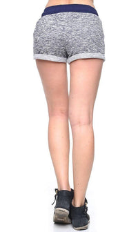 Comfy Banded High Waisted Heathered Shorts in Navy - SohoGirl.com