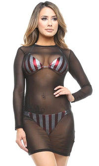 Black Long Sleeve Mesh Cover Up - SohoGirl.com