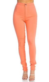 Super High Waisted Stretchy Skinny Jeans - Coral - SohoGirl.com