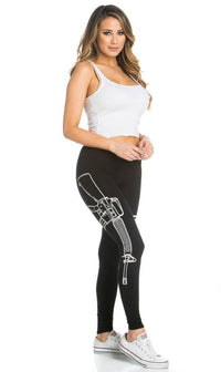 Guns Out Machine Gun Black Leggings - Plus Sizes Available - SohoGirl.com