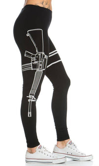 Guns Out Machine Gun Black Leggings - Plus Sizes Available - SohoGirl.com