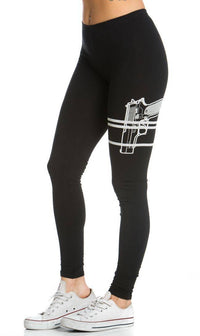Guns Out Machine Gun Black Leggings - Plus Sizes Available - SohoGirl.com