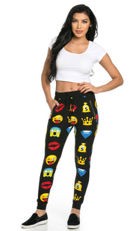 Comfy Emoji Print Jogger SweatPants in Black - SohoGirl.com