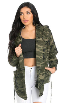 Draped Hooded Jacket in Camouflage - SohoGirl.com