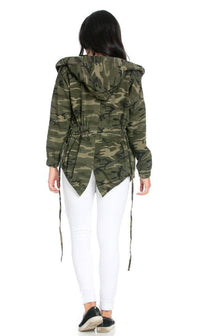 Draped Hooded Jacket in Camouflage - SohoGirl.com