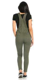 Ripped Skinny Leg Overalls in Olive - SohoGirl.com