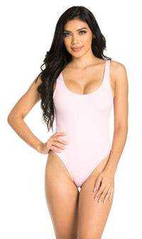 Basic Open Back Thong Bodysuit in Light Pink - SohoGirl.com