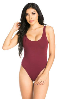 Basic Open Back Thong Bodysuit in Burgundy - SohoGirl.com