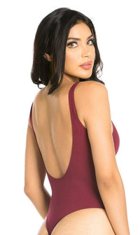 Basic Open Back Thong Bodysuit in Burgundy - SohoGirl.com