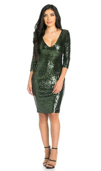 Plunging Sequin Midi Dress in Green - SohoGirl.com