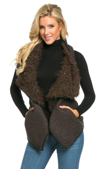 Draped Sleeveless Faux Fur Wool Vest in Olive - SohoGirl.com