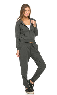 Classic Zip Up Jogger Hoodie in Charcoal - SohoGirl.com