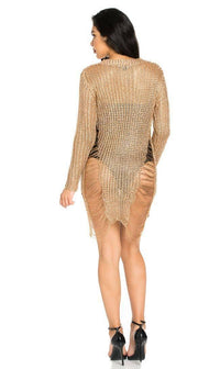 Metallic High-Low Distressed Sweater Dress in Rose Gold - SohoGirl.com