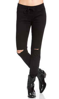 American Bazi Knee Slit Jogger Pants in Black - SohoGirl.com