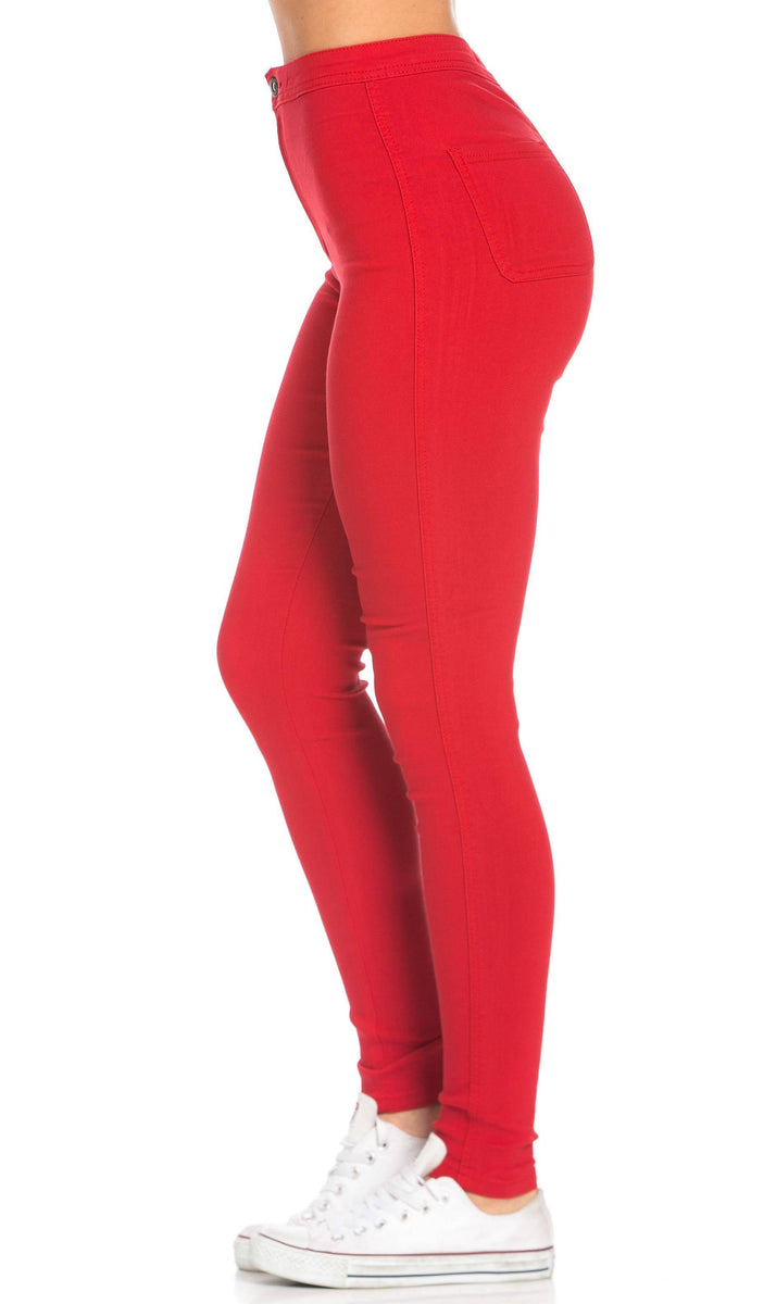 Super High Waisted Stretchy Jeans Red - Skinny –