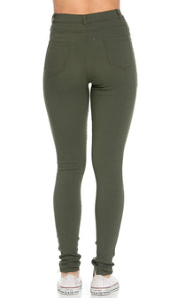 High Waisted Stretchy Knee Slit Pants in Olive - SohoGirl.com