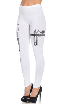 Guns Out Machine Gun Leggings in White (Plus Sizes Available) - SohoGirl.com